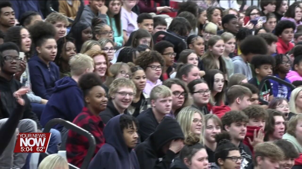 Students from several local high schools take part in a safe driving assembly at Perry High School